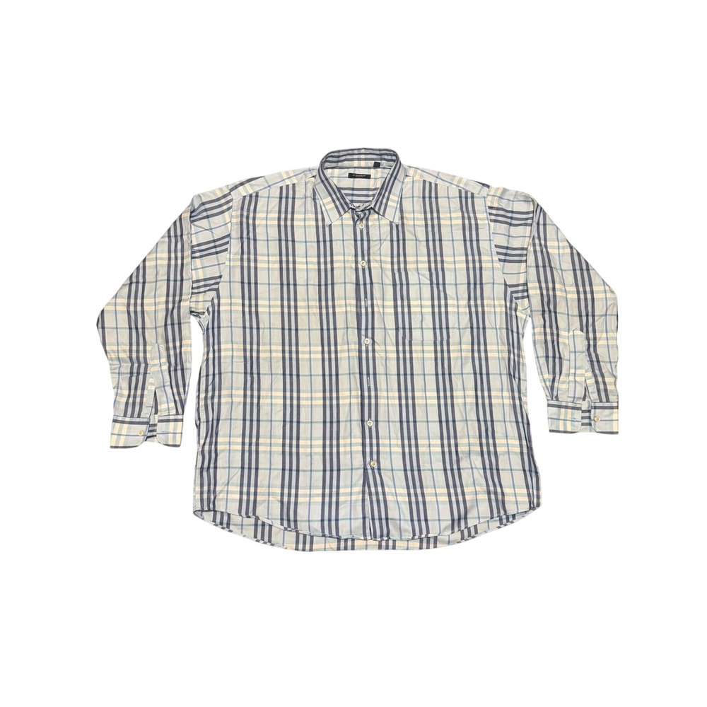 Burberry London Mens XXL Blue Nova Check Cotton Button Down Shirt Made in USA